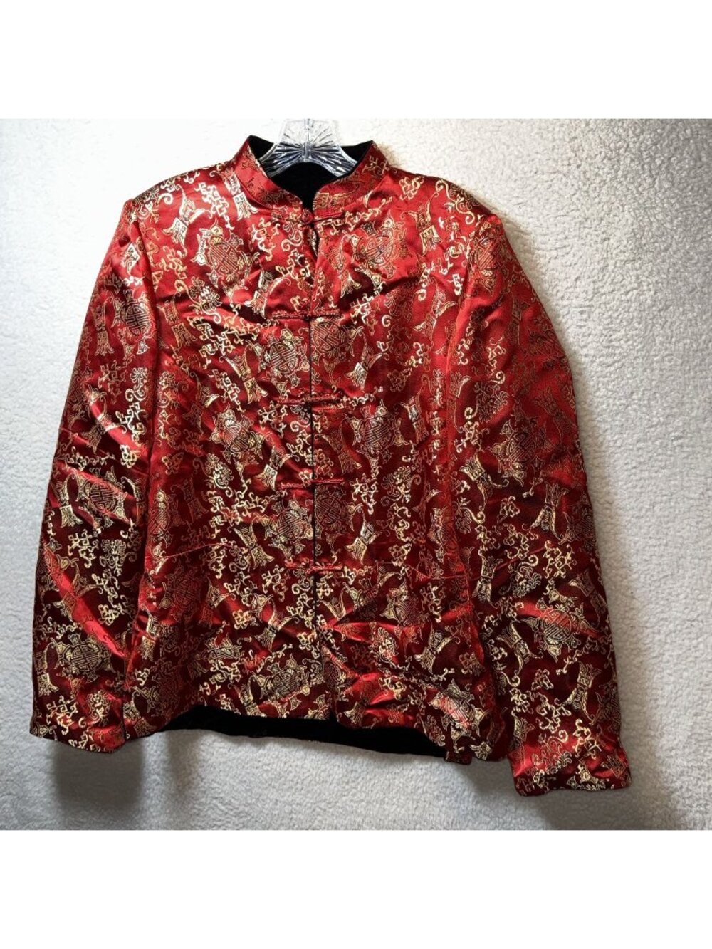 Chinese Brocade Jacket Mandarin Collar Red & Gold Design Lined Medium